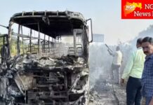 धावत्या बसला अचानक आग ; चालकाचा निर्णयाने मोठा अनर्थ टळला, 50 प्रवासी बचावले